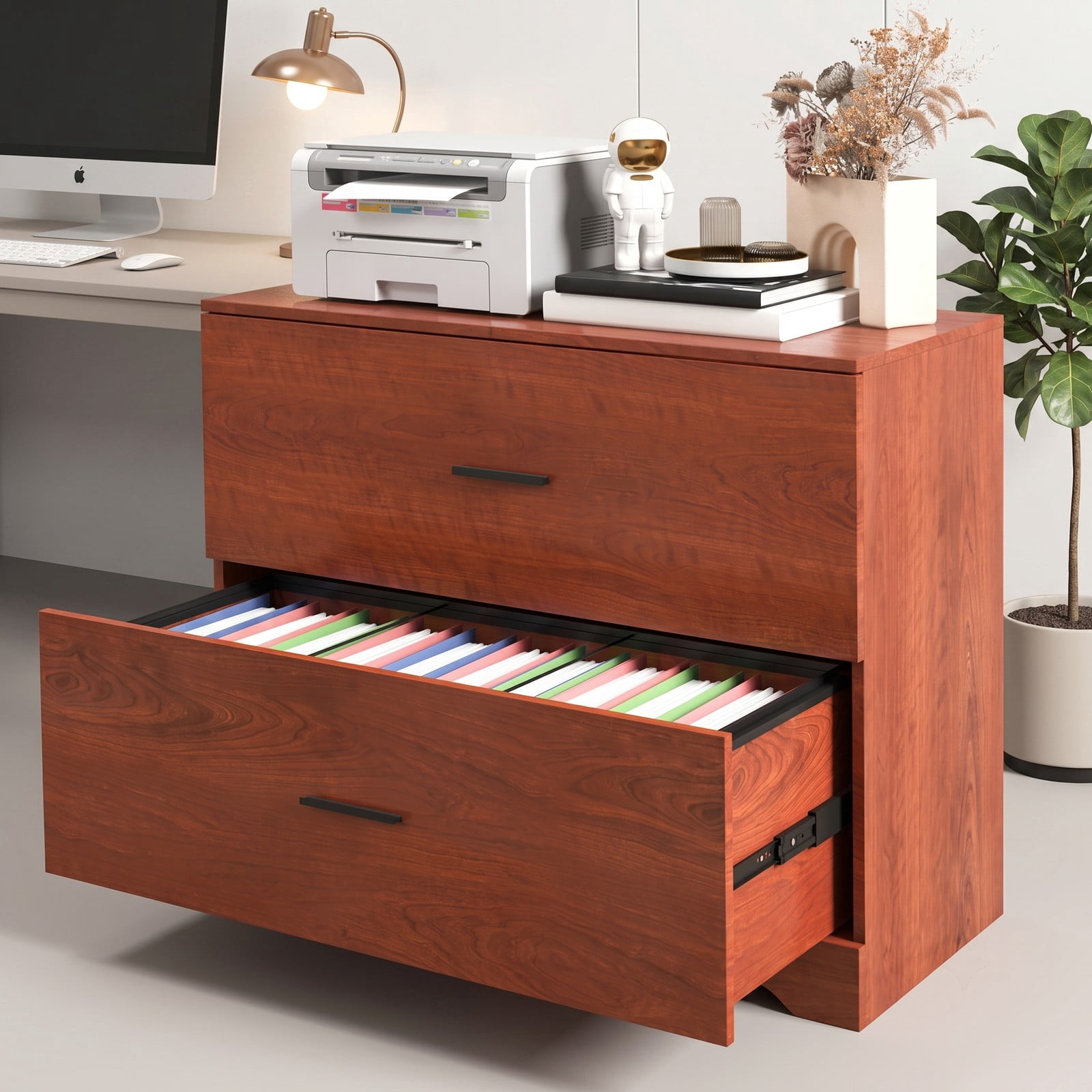 Furnibear 2-Drawer Lateral File Cabinet with Adjustable Bars, Wood Filing Storage Cabinet for Letter Legal A4 Files, Anti-Tilt Home Office Printer Stand, Walnut