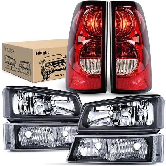 Nilight Headlight and Taillight Assembly Combo Compatible with 2003 2004 2005 2006 2007 Chevy Silverado 1500 1500HD 2500 2500HD 3500 Classic OE Style
