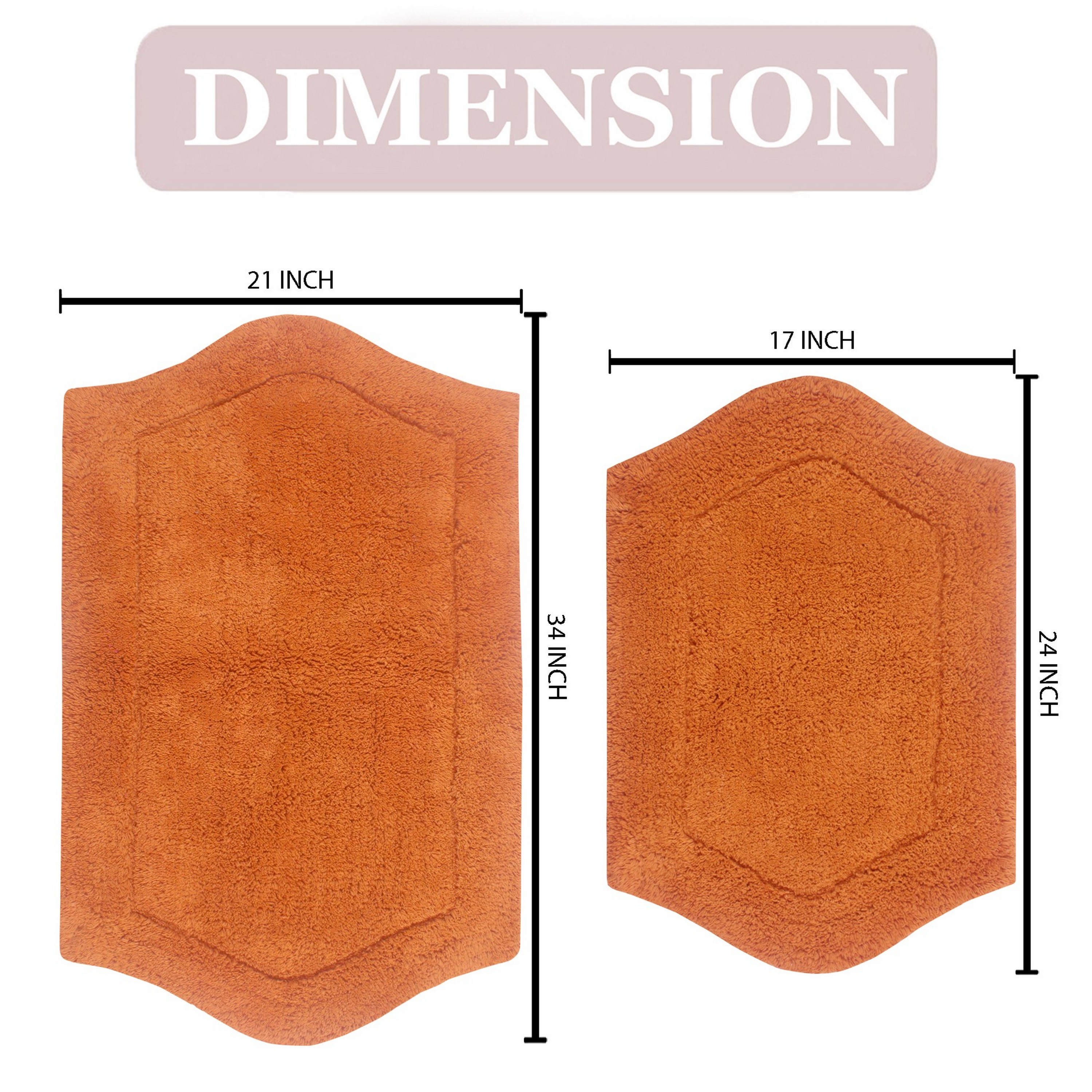 Home Weavers Waterford Collection 100% Cotton Non-Slip Bathroom Rug Set Machine Washable Bathroom Rug-17"x24", Bath Rug- 21"x34", Terracotta Color 2 Piece Bath Rug set