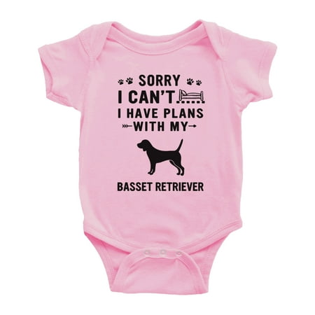 

Sorry I Can t I Have Plans With My Basset Retriever Love Pet Dog Funny Baby Bodysuit (Pink 18-24 Months)