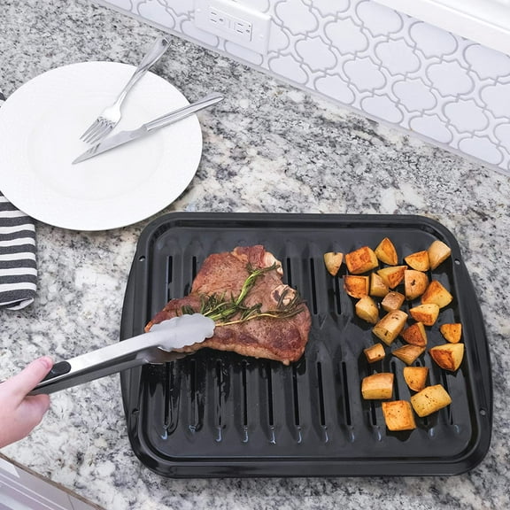 Large 2-Piece Broiler Pan & Grill Set Porcelain-on-Steel for Oven, Black