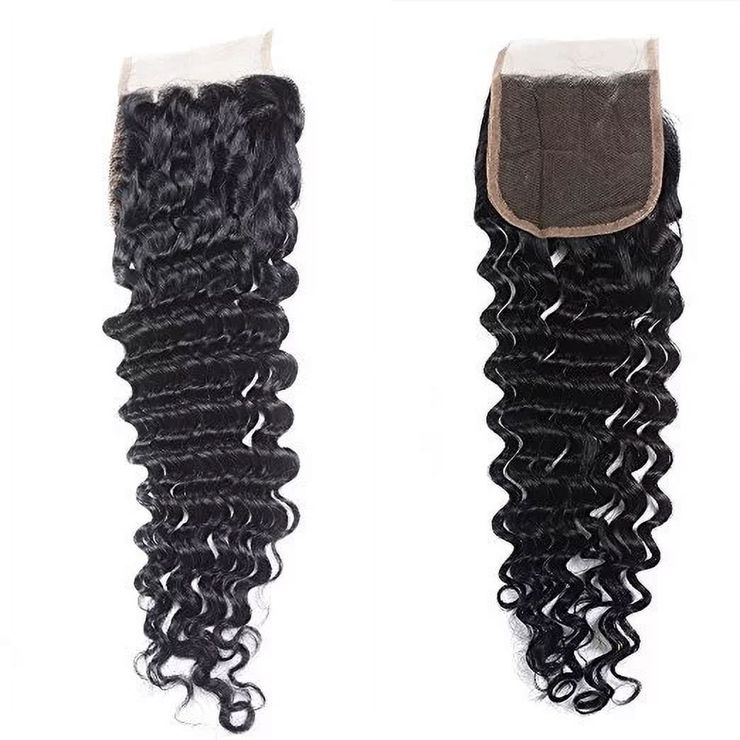 Ustar Brazilian Virgin 3 Bundle with Closure 100% Human Hair Deep Wave 10"12"14"bundle+10" 4x4 Closure