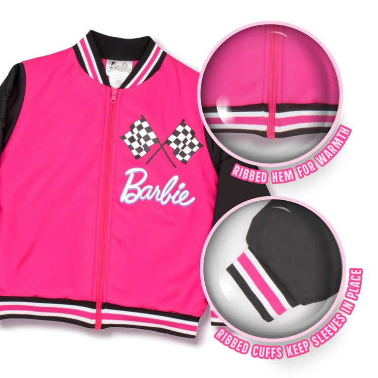 Barbie - Barbieジャケット飾りポケット付き Barbie Girls Bomber Jacket, Zip-Up Bomber Jacket for Girls