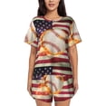 thumbnail image 1 of Balery Baseball Ball With Flag Conjunto de Pijama para Mujer con Estampado, Dos Piezas de Manga Corta y Shorts, Ropa de Dormir Suave con Cuello Redondo y Bolsillos-X-Large, 1 of 6