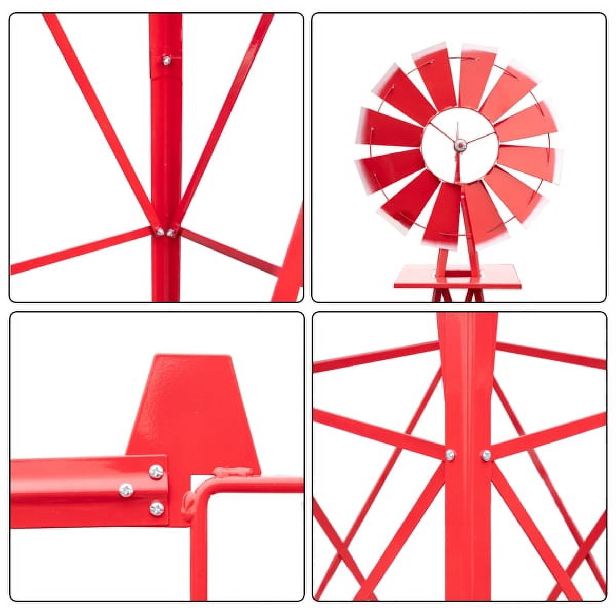 8FT Weather Resistant Yard Garden Windmill Weather Resistant, Ball Bearing for Quiet Operation, for Lawn,Garden, Red