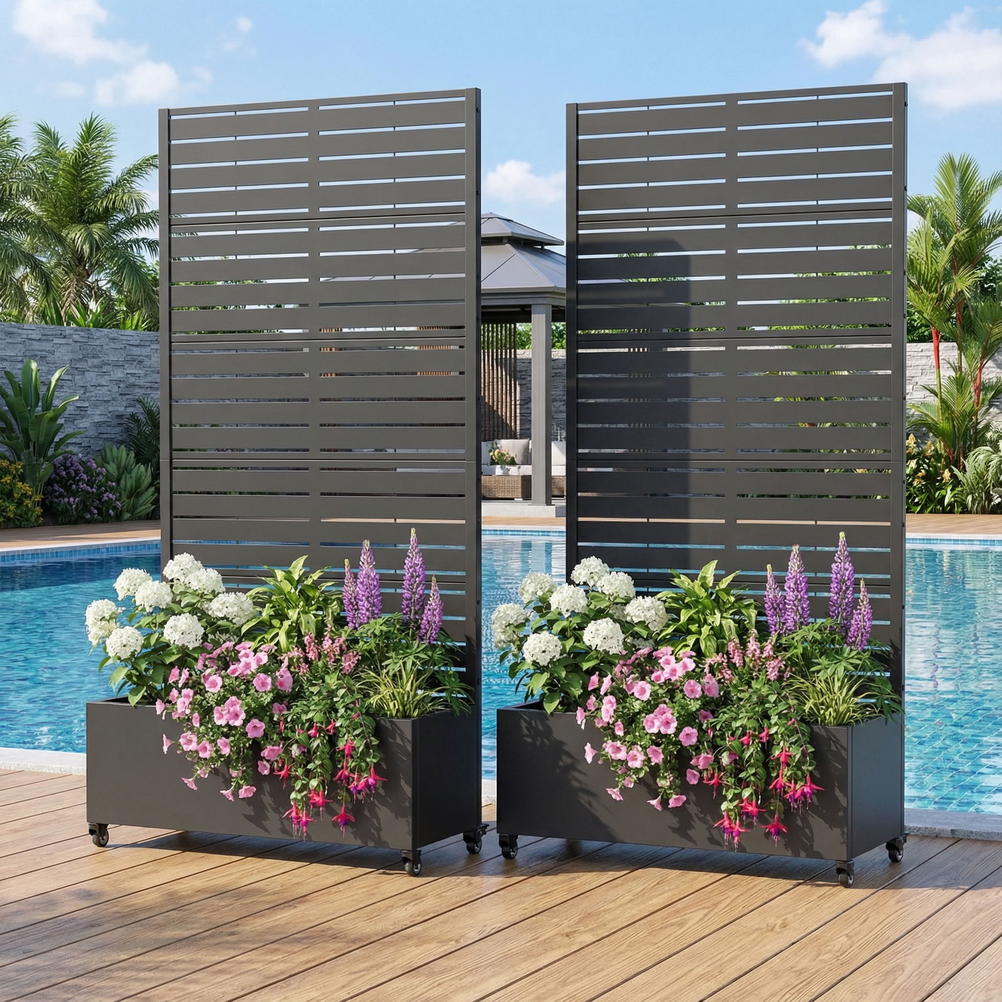 MAYEERTY 5 Panels Outdoor Metal Planter Box, Durable Weather-Resistant Planter, 2 pcs Decorative Metal Flower Box for Patio, Balcony, Garden