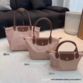 thumbnail image 3 of Bolso de mano con forma de bola de masa de nailon para mujer, bolso de mano de gran capacidad con asa de cuero, impermeable, plegable, de un solo hombro, 3 of 5