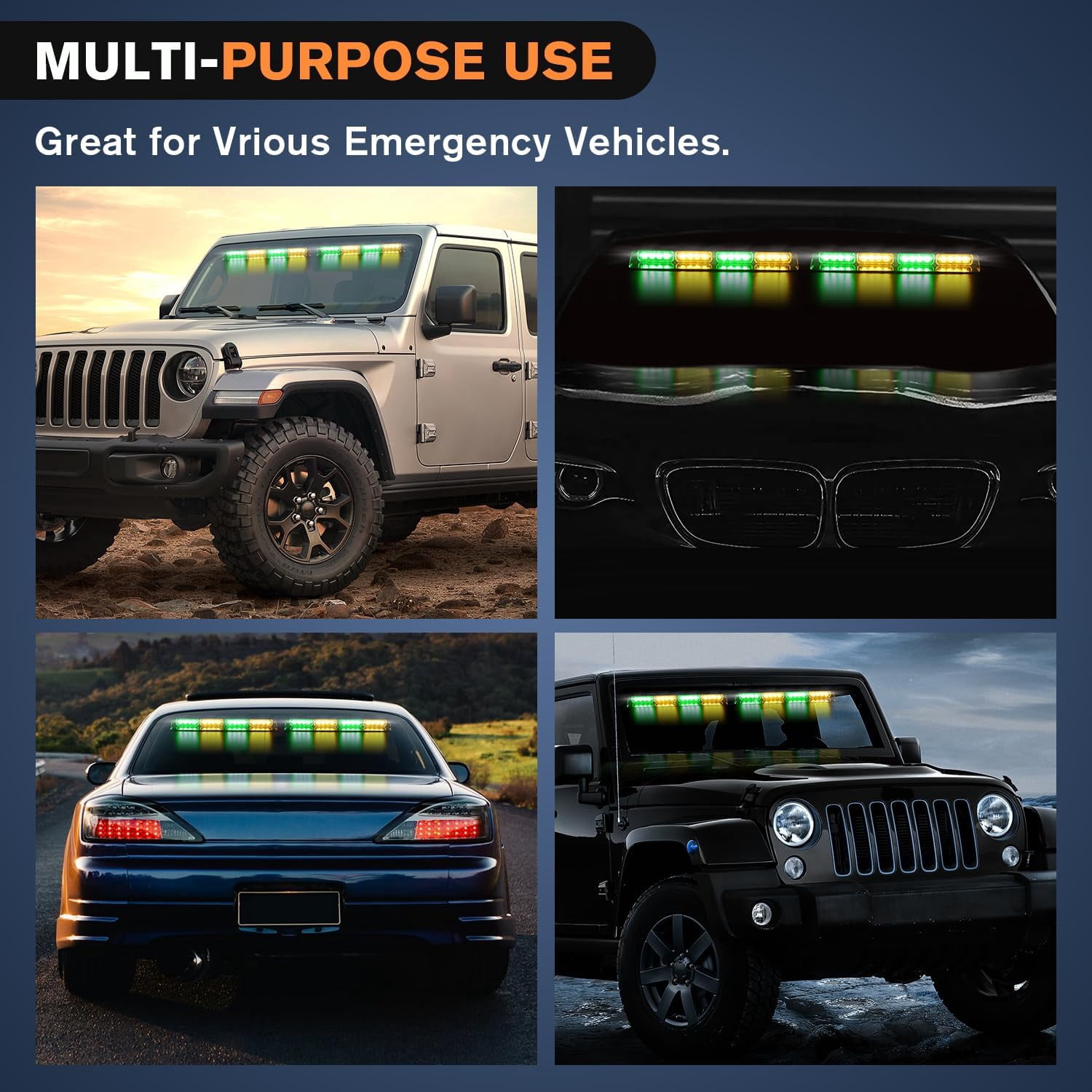 Nilight 32Led Amber Green Emergency Dash Strobe Lights with Flashing Warning Hazard Interior Windshield Visor Traffic Light Bars