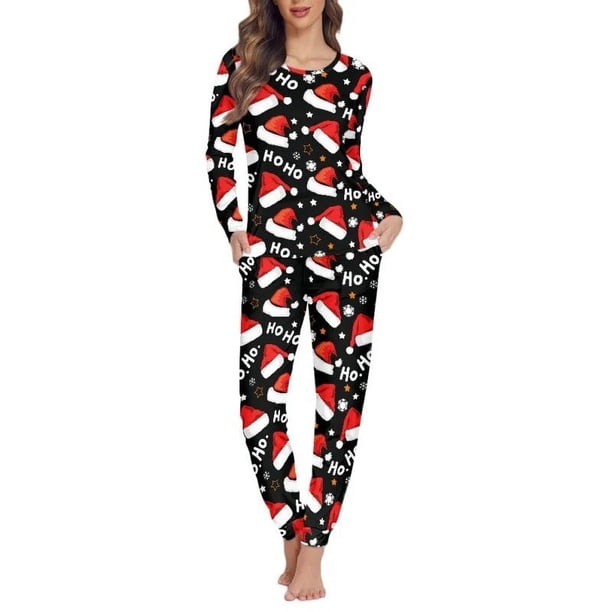 Pijama de manga larga con temática navideña para mujer, ropa de dormir cálida e informal para el hogar, jersey de otoño, ropa de dormir con estampado a pedido