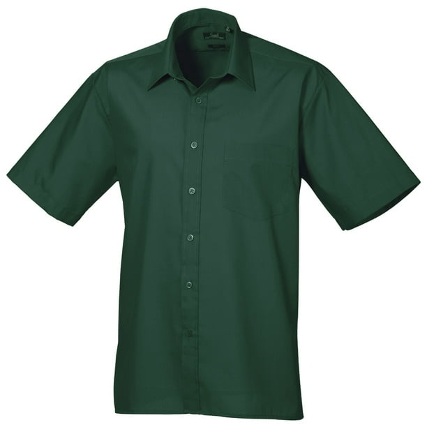 Premier - Camisa lisa de manga corta de caballero/hombre Diseño formal Tejido papelina (Verde botella)