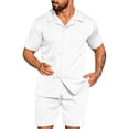 thumbnail image 2 of BinBiL Men's 2 Piece Outfit Short Sleeve Beach Button Down Shirt with Shorts Casual Matching Sets for Men White XL(XL), 2 of 6