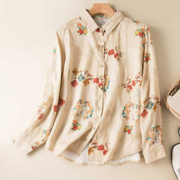 Qepwscx Womens Shirts Long Sleeve Button Up Shirtt Tops Casual Collared Blouses Floral Print Loose Fits Beach Shirts Floral Graphic Tees Shirt Loungewear TShirts
