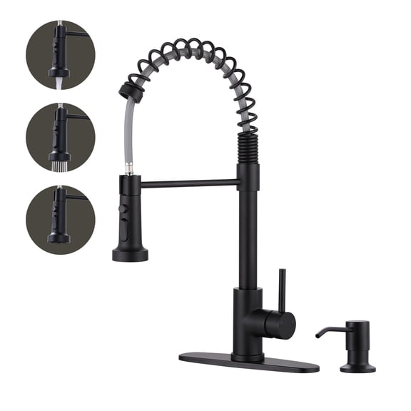 Wowow Matte Black Stainless Steel Kitchen Faucets with Pull Down Sprayer and Soap Dispenser for Kitchen Sink