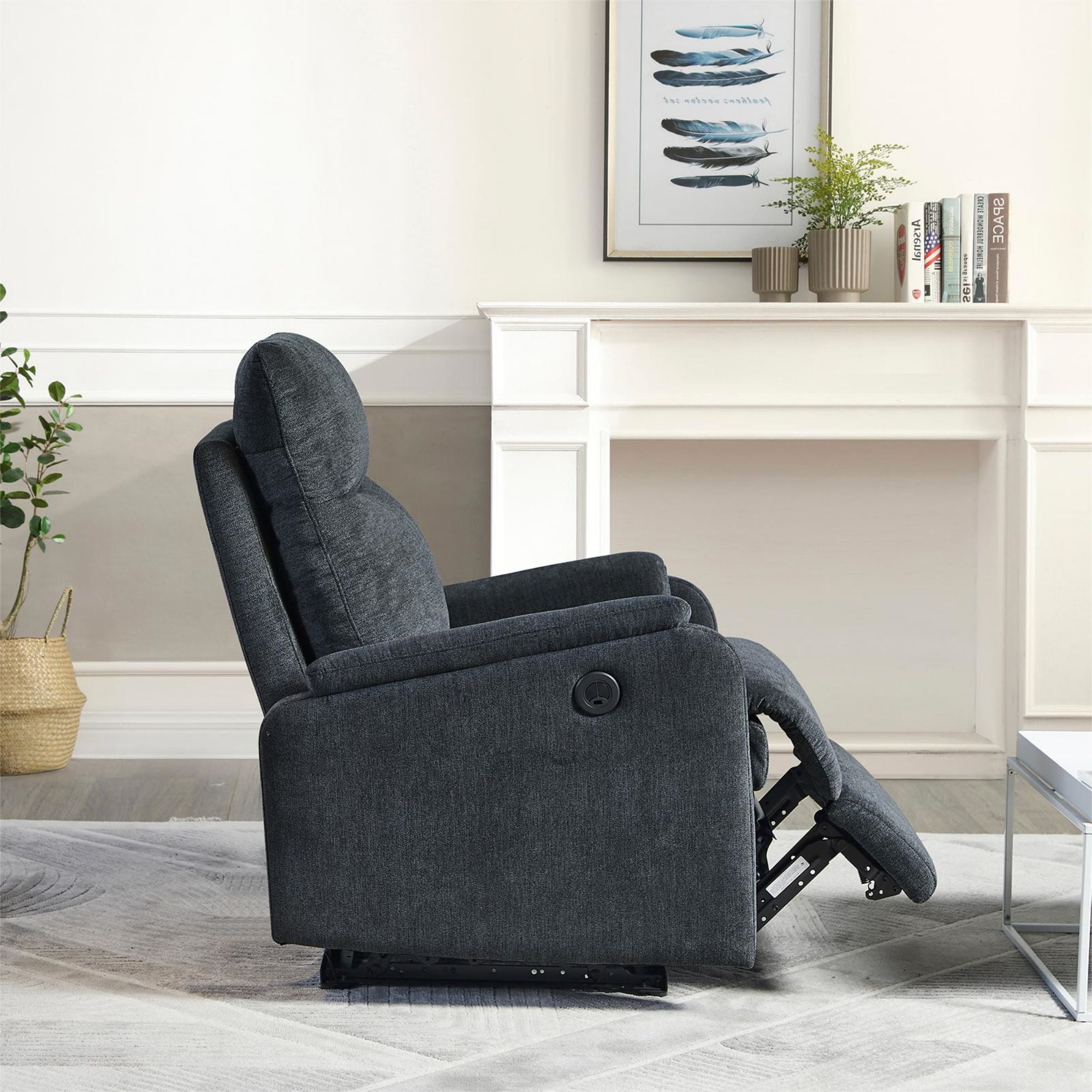 DEALTOPS Power Recliner Chair with USB Ports, Recliner Single Chair with Adjustable Footrest, Dark Gray