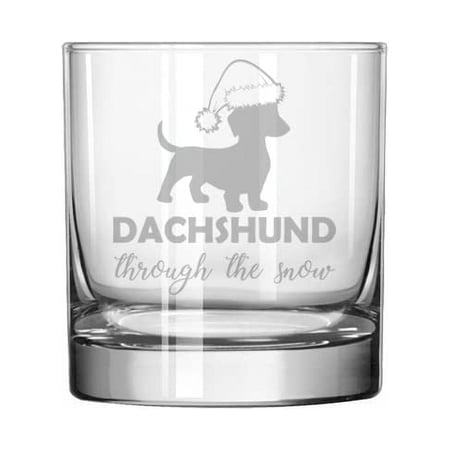 11 oz Rocks Whiskey Old Fashioned Glass Dachshund Through The Snow Funny Christmas