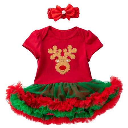 

AIMAOMI Toddler Kid Baby Girl Full Sleeves Christmas Skirt Headband Clothes Sets H