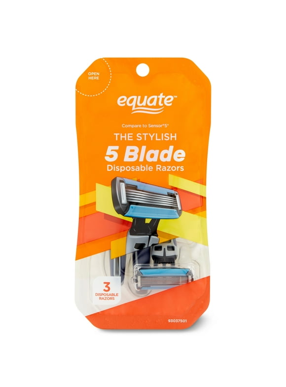 Equate Men's 5 Blade Dual Lubrication Disposable Razor, 3 Count
