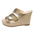 thumbnail image 5 of Rokment Womens Metallic Geometric Platform Wedge Slides Backless Dress Sandals Vintage Beach Boho Espadrilles Chunky High Heels Slip on Summer Shoes Gold Size 6.5, 5 of 6