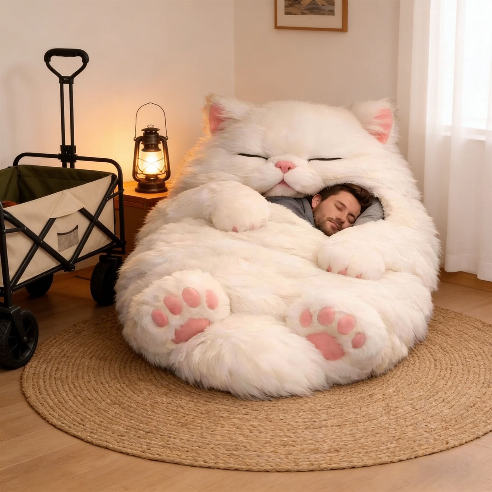 Adult Soft Sleeping Bag, Plush Cat Envelope Sleeping Bag for Camping, Sleepovers & Home Lounging, Washable Warm Blanket, 69*31In