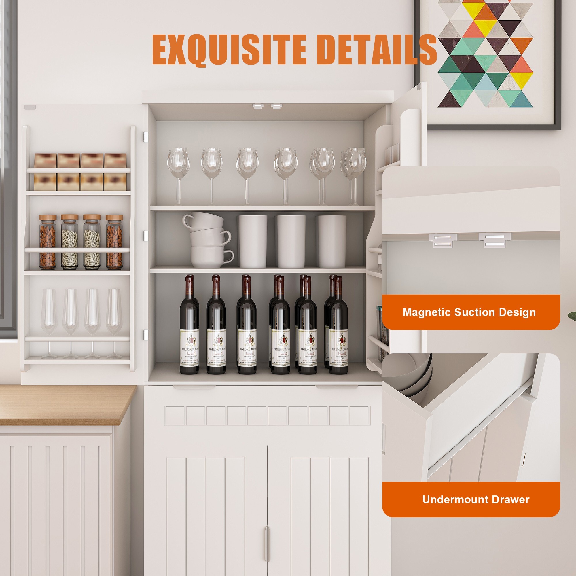 AENKYO 71-inch Farmhouse Pantry Cabinet - Spacious Freestanding Kitchen Storage with Adjustable Shelves, White