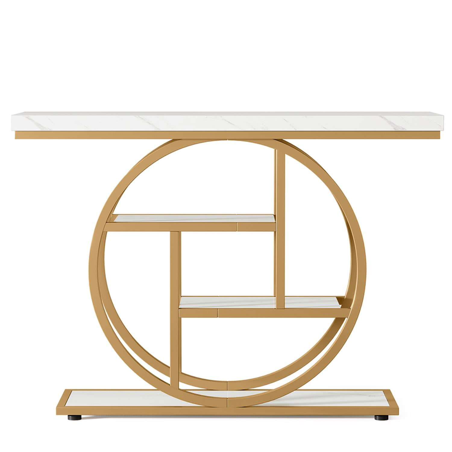 Demi Bonn 41"dustrial Console Table for Entryway, Farmhouse Sofa Tables Behind Couch, Rustic Wood and Metal Foyer Table with 3-Tier Shelves for Hallway Living Room, White