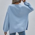thumbnail image 4 of Suéter de mujer con cuello redondo y bolsillos y mangas largas: jersey clásico azul para uso informal, talla M, 4 of 6