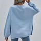 thumbnail image 4 of Suéter de punto con cuello redondo y bolsillo, jersey de color puro, suéter informal de manga larga para mujer, azul M, 4 of 6