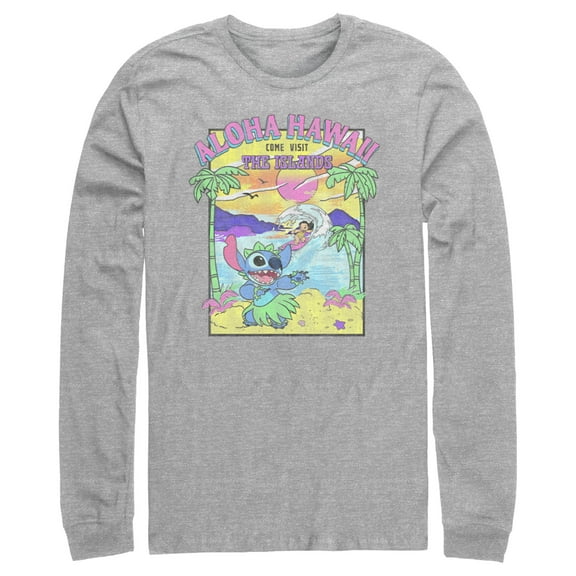 Men's Lilo & Stitch Aloha Hawaii Come Visit the Islands Long Sleeve Shirt Athletic Heather X Large
