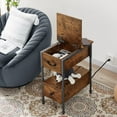 thumbnail image 3 of VECELO Nightstand with Charging Station, Flip Top End Table with 2 Drawer & USB Ports for Living Room, Bedroom, Rustic Brown, 3 of 10