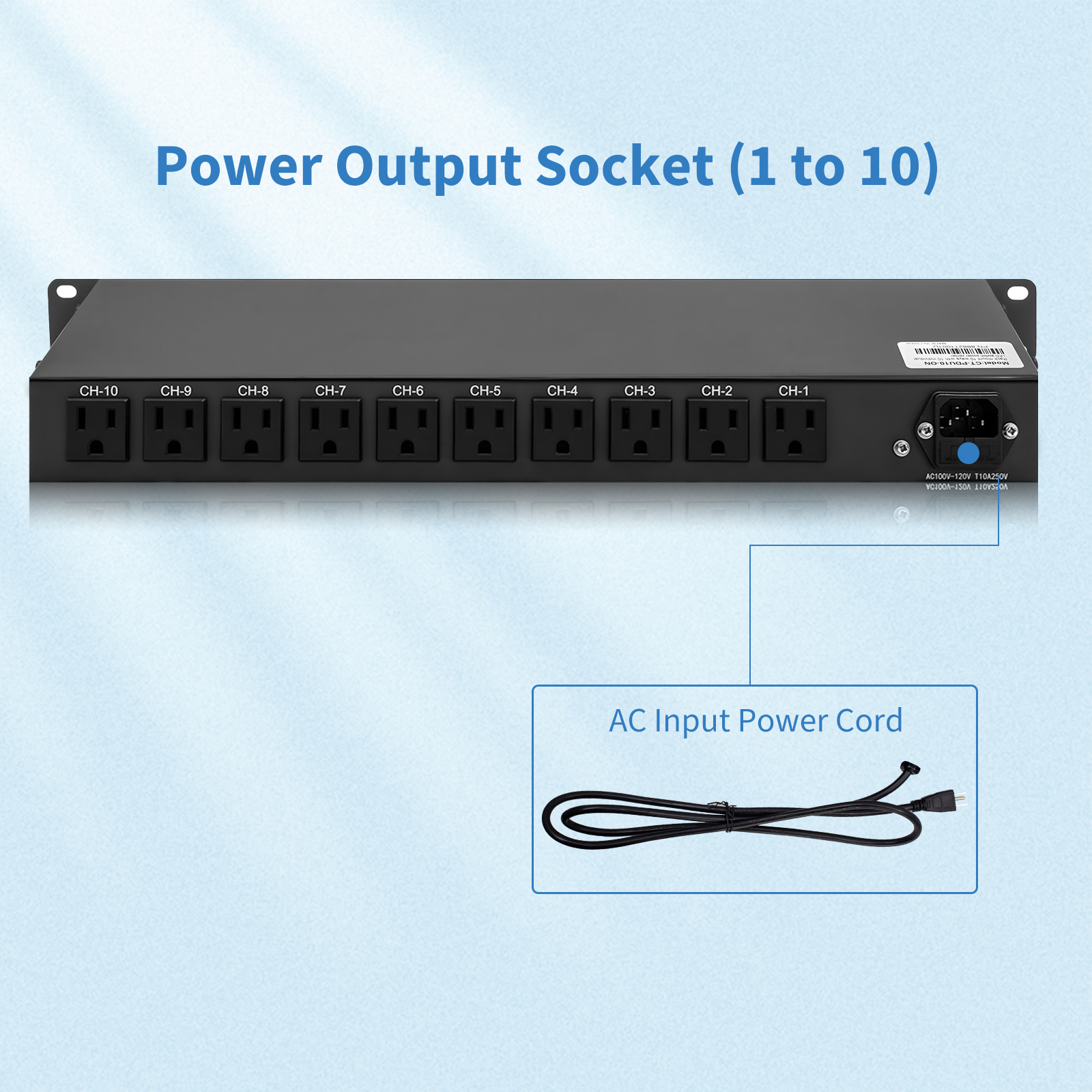 1U Rack Mount PDU Power Strip - Surge Protection AC 100V-240V-15A.for Network Server Racks, 6 Feet Heavy Power Cord