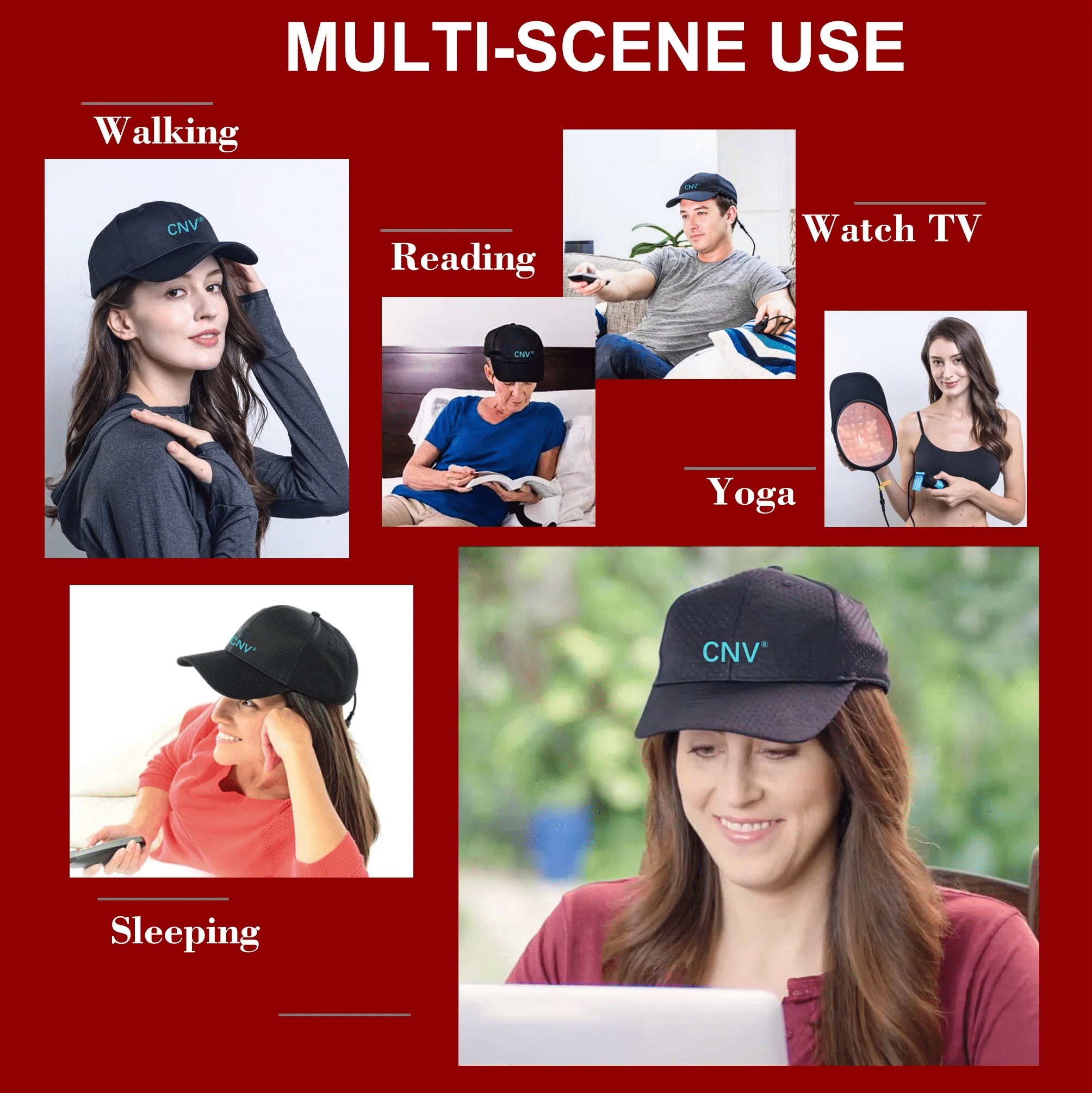 CNV Wearable Red Light Cap for Scalp Wellness, Discreet Hands-Free Light Device with Flexible Insert for At-Home Hair Care Routines, Portable & Rechargeable, White(108D)