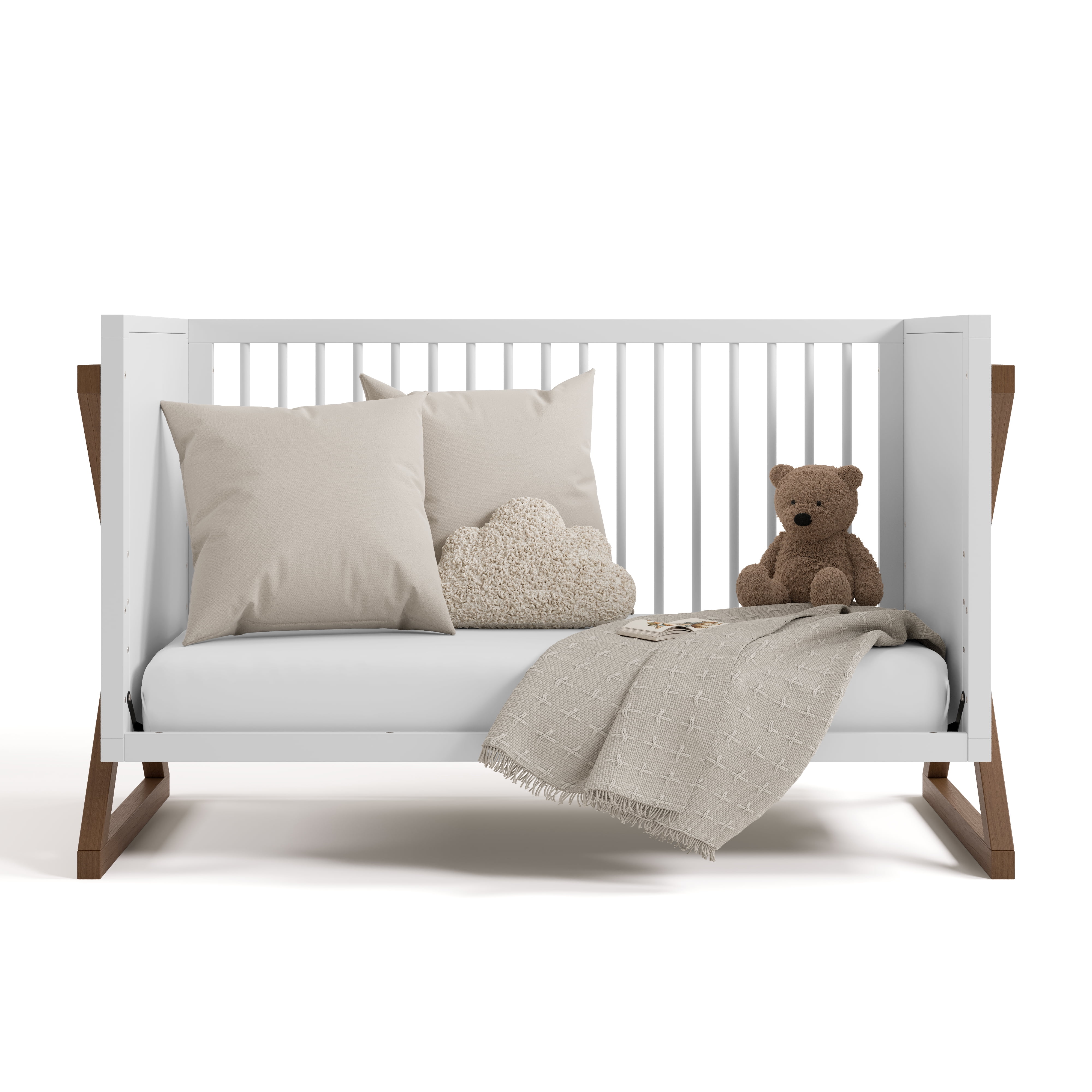 Storkcraft Equinox 3-in-1 Convertible Baby Crib, White with Hazelnut