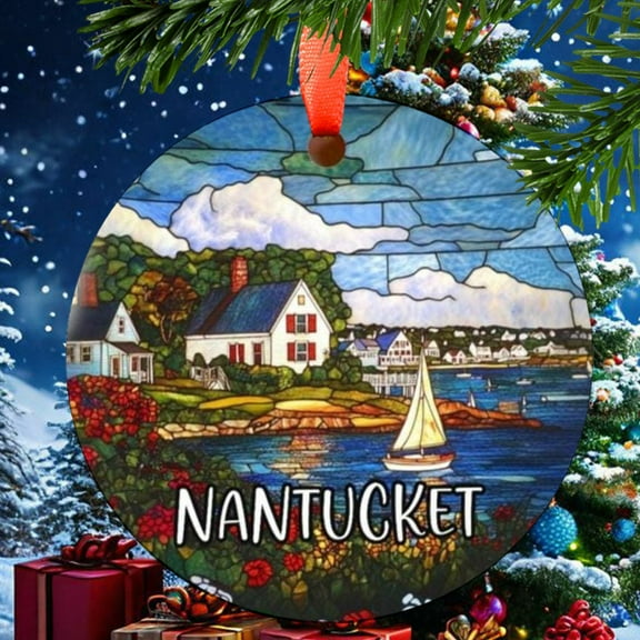 Nantucket Massachusetts Christmas Ornament, Ceramic, Acrylic - Travel Souvenir, Tree Hanging, Trip Keepsake 2025, Traveler Gift, Edition, Holiday Tree Decoration