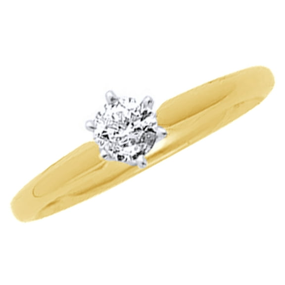AFFY White Natural Diamond Solitaire Engagement Ring in 14k Yellow Gold