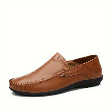 

JINZHOUSHCH Vintage Men‘s Slip-On Loafer Shoes with Solid Colour Durable Split Leather Upper and Comfortable Rubber Sole Ideal for Casual or Outdoor Activities