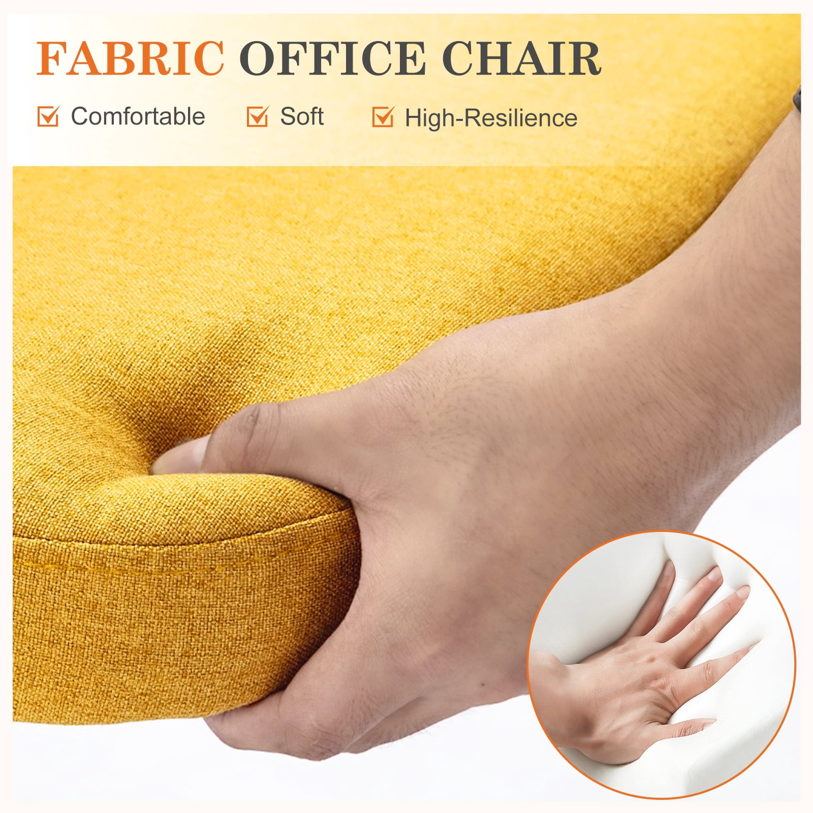 MAYEERTY Armless Office Desk Chair Height Adjustable, Mid Back Accent Chair, Yellow