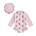 thumbnail image 2 of REDARER Girls Long Sleeve One-Piece Swimsuit Set – Stripe & Lobster Print with Ruffled Sun Hat, Cute Cartoon Style for Beach Pool Toddler Bathing,6-12 Months, 2 of 4