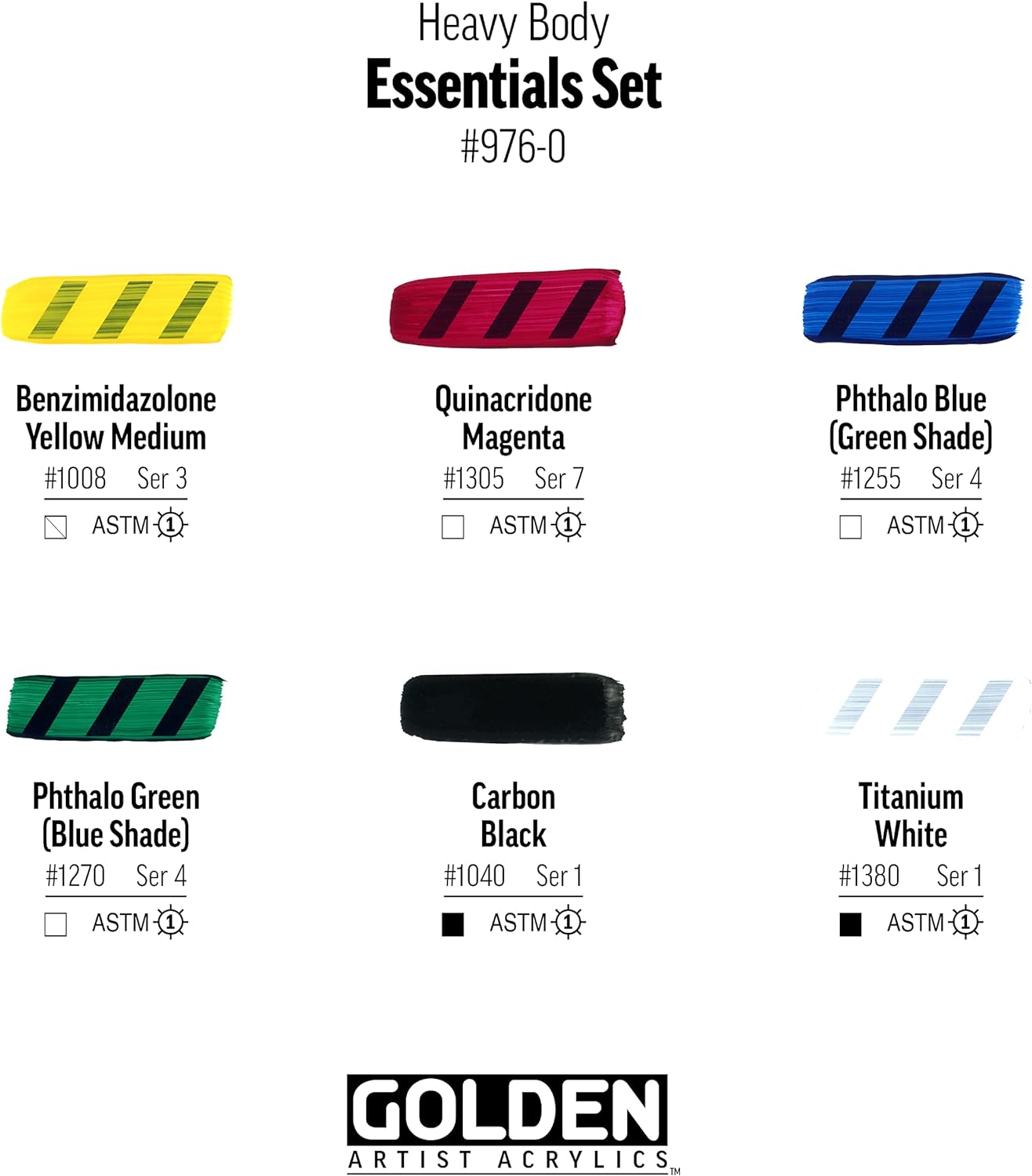 Golden Heavy Body Artist Acrylic Set - Set of 6, Essential Colors, 59 ml Tubes