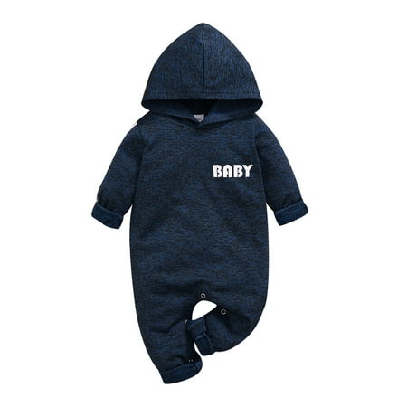 

Newborn Baby Boy Clothes Baby Boy Romper Hooded Long Sleeve Letter Print Romper Jumpsuit Onesie Jumpsuit Blue 3-6 Months