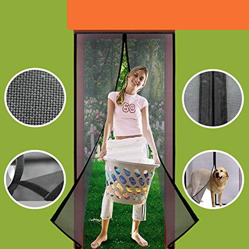 Newest 9.84 Magnet Mkicesky Double Patio Mesh Cover for French/Sliding Door with Full Frame Hook&Loop Fit Door Up to 58x 79 Max Fiberglass Mesh Magnetic Screen Door Curtain Upgrade Version