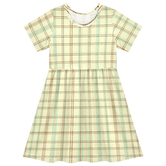 joogoo Soft Pastel Checkered Girls' Short Sleeve Dress Kids Dresses 5-6T
