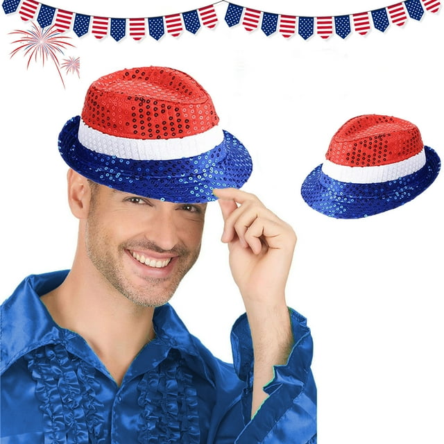 Decoraciones para el Día de los Caídos, sombrero decorativo rojo, blanco y azul para el Día de la Independencia, sombrero con lentejuelas, sombrero con pajarita, accesorios para fiestas, accesorios pa