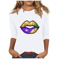 thumbnail image 2 of SOOMLON Mardi Gras Shirts for Women Carnival Outfits Tuesday Party 3/4 Sleeve Tshirts Fancy Mask Print Tops Plus Size Scoop Neck Shirts New Orleans Festival Tees 2025 White M, 2 of 5