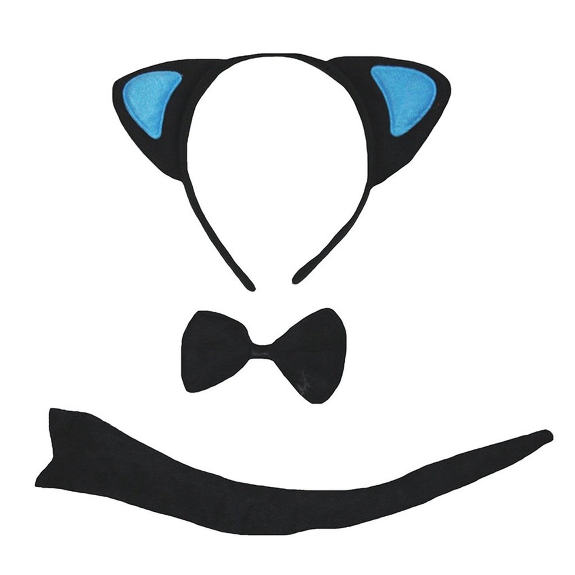 Petitebelle Cat Headband Bowtie Tail 3pc Costume (Black/Blue One Size)