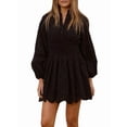 thumbnail image 3 of Women'S Spring Long Puff Sleeve Mini Dress Hollow Out Lace V Neck A Line Ruffle Casual Party Dresses Black L, 3 of 9