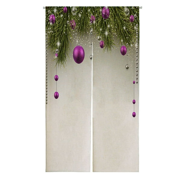 Abphqto Winter Spruce Twigs Purple Baubles Christmas Japanese Noren Curtain Doorway Door Window Treatment Curtains Cotton Linen Curtain 85x90 Cm Walmart Com Walmart Com