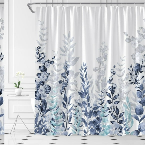 Spring Bloom Botanical Shower Curtain - Watercolor Floral Eucalyptus Design, 70x70