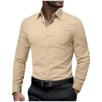 Brglopf Mens Dress Shirts Slim Fit Long Sleeve Wrinkle Free Shirts Button Down Office Business Formal Work Shirts Khaki M