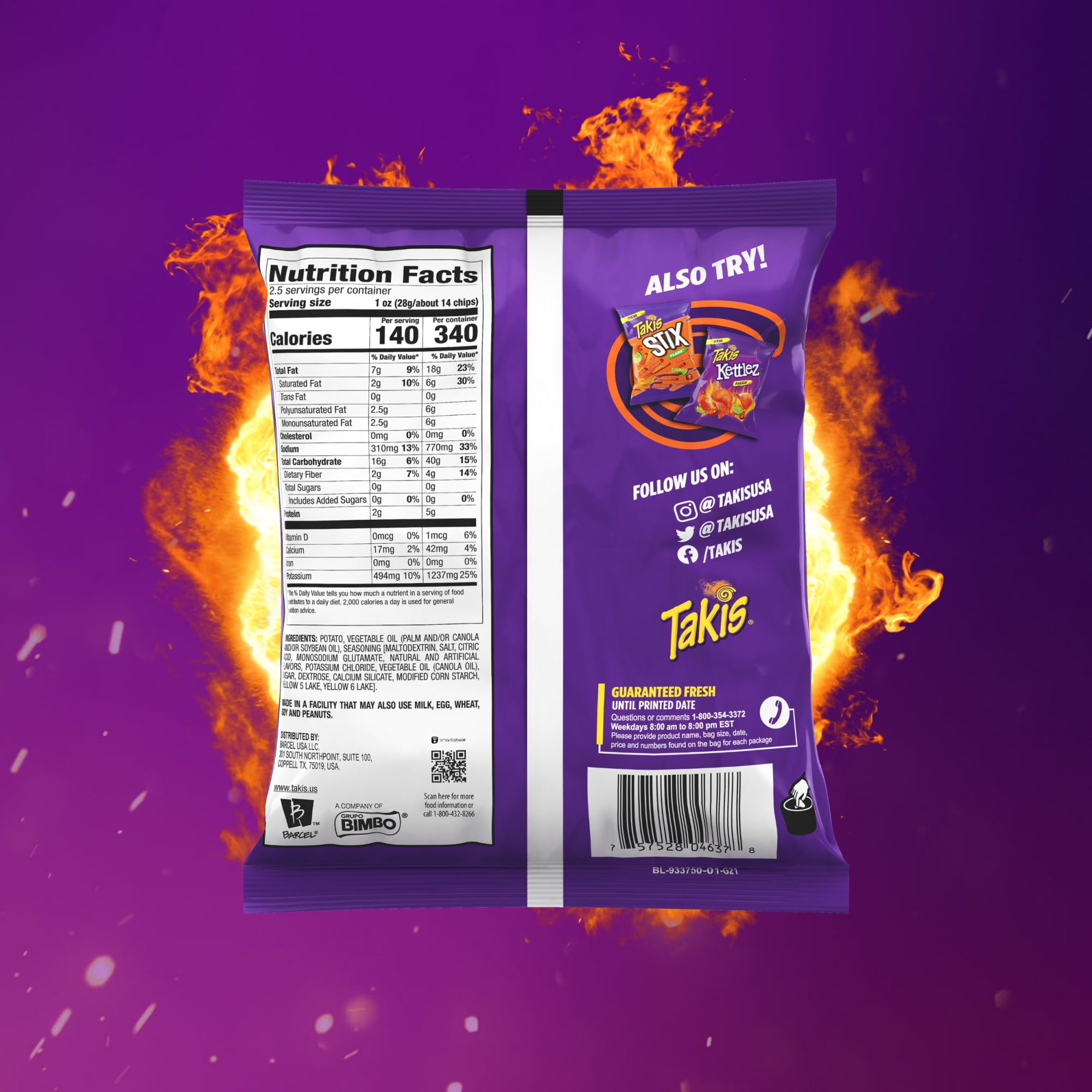 Takis Habanero Fury Kettlez 2.5 oz Snack Size Bag, Habanero Kettle-Cooked Potato Chips