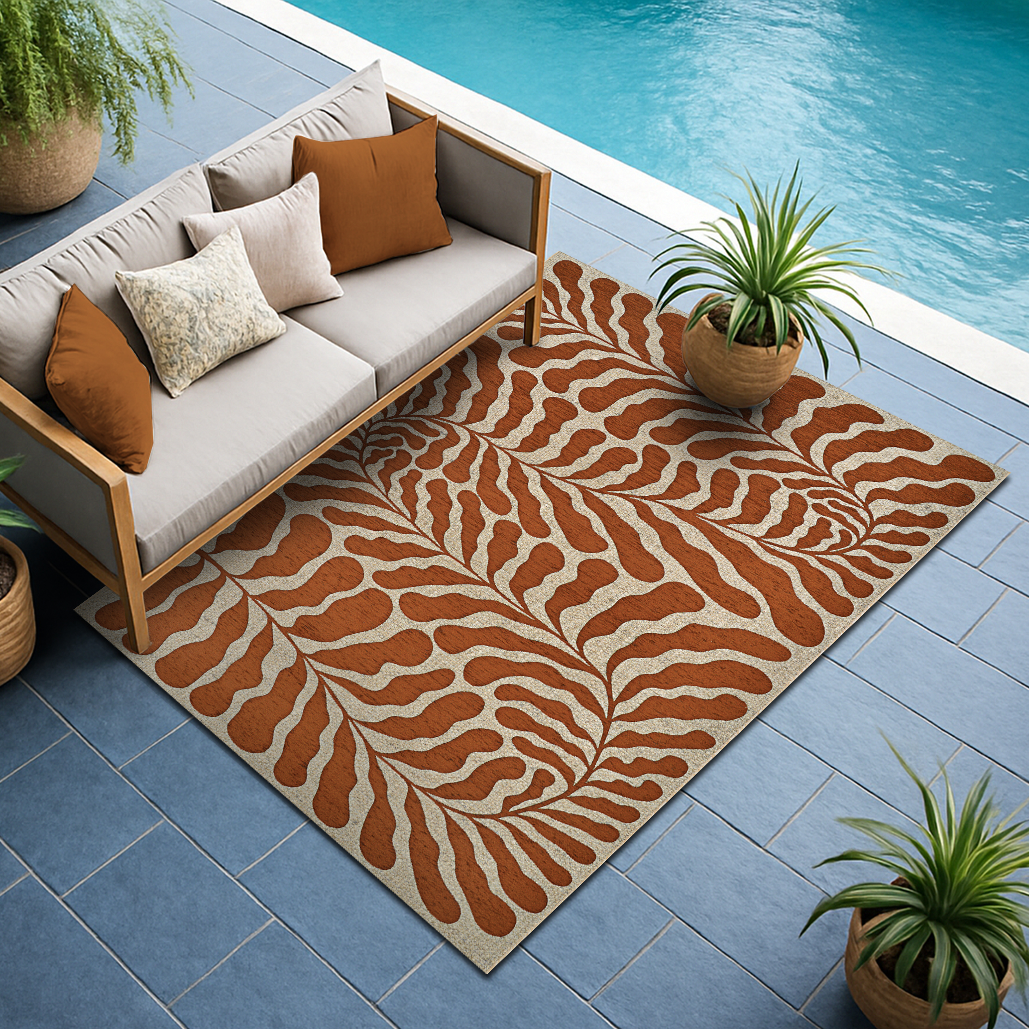 Couristan Castille Fiore 5'3" x 7'6" Terra and Cotta Outdoor Rug